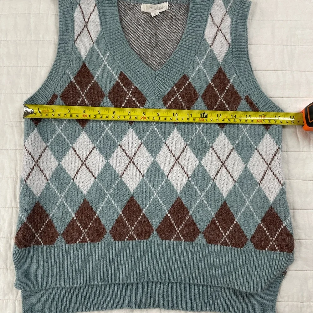 Rewind Argyle V-Neck Sweater Vest - Blue and Brown - Picture 4 of 8